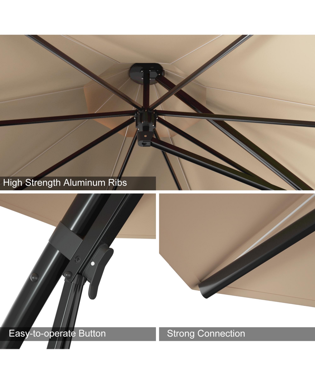 Gymax Patio Cantilever Hand Push Offset Hanging Umbrella w/ Wheels Base Turquoise -khaki