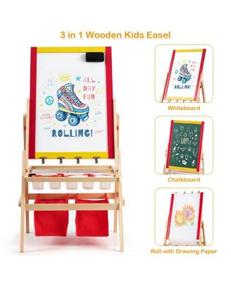Flip-Over Double-Sided Kids Art Easel Paper Roll Storage Bins
