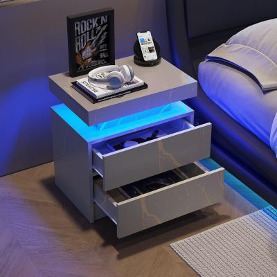 1 PC LED Nightstand with Drawers Nightstands