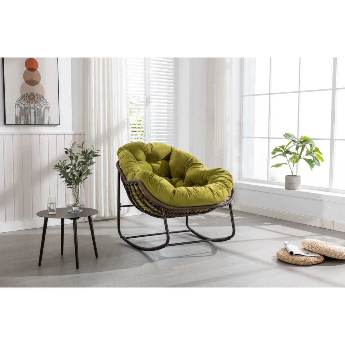 Streamdale Furniture Padded Rattan Rocking Chair, Olive Green
