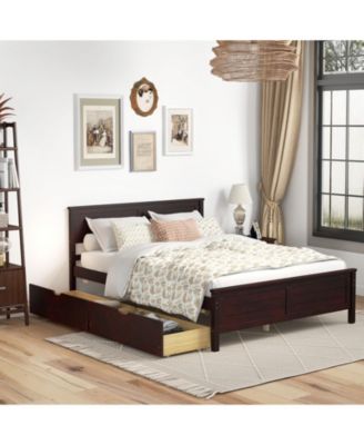 Full Size Bed Frame with Storage Drawers and Solid Wood Headboard