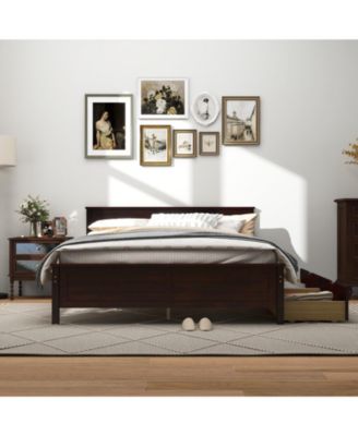 Full Size Bed Frame with Storage Drawers and Solid Wood Headboard