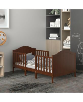 Classic Wooden Toddler Bed with 2 Guardrails, Converts for Growing Kids