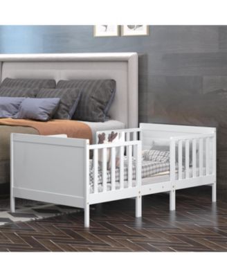 2-in-1 Convertible Kids Bed with Guardrails and Wooden Frame for Safe Sleeping