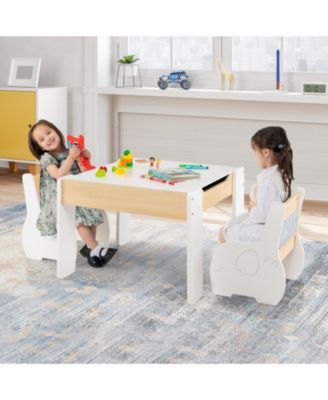 4-in-1 Wooden Activity Kids Table and Chairs with Storage and Detachable Blackboard