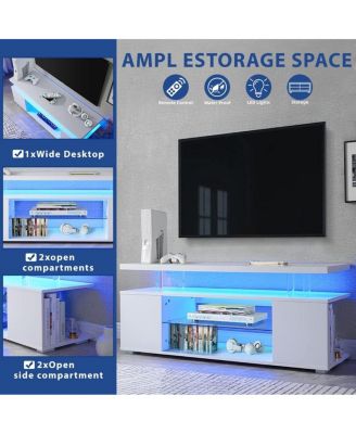 TV Stand for 60 Inch TV Entertainment Center with Side Cabinet (White)