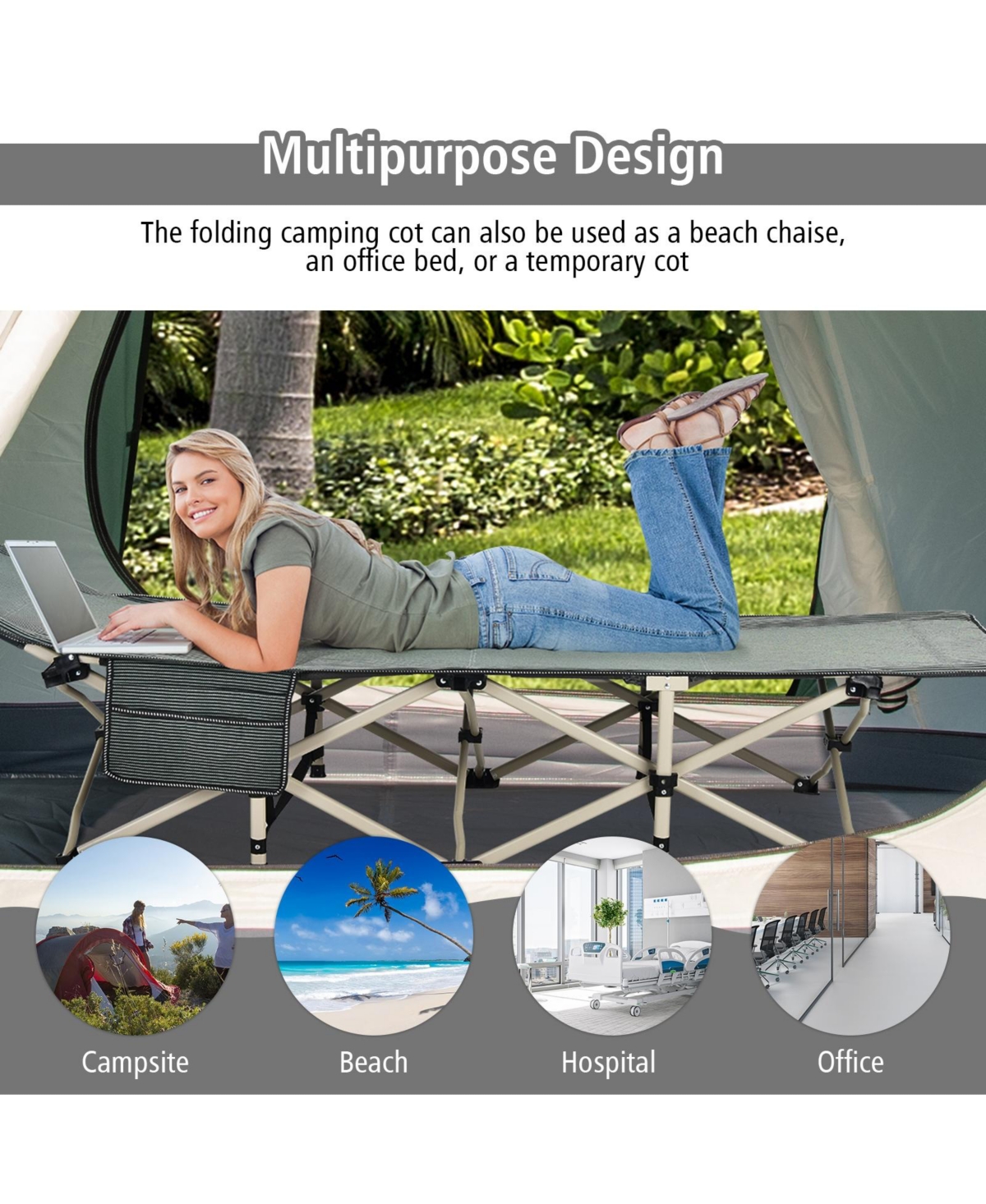 Slickblue 28.5 Inch Extra Wide Sleeping Cot for Adults with Carry Bag-Blue