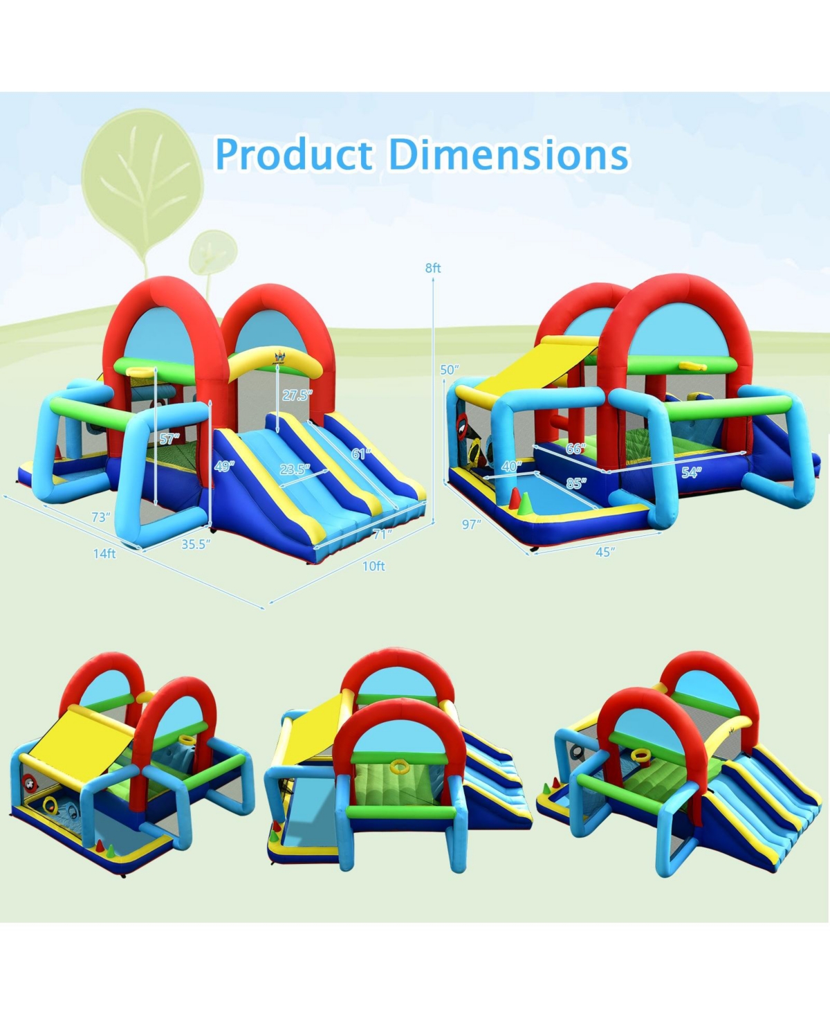 Slickblue Inflatable Jumping Castle Bounce House with Dual Slides without Blower - Green, Red, Yellow