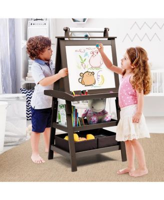 3-in-1 Kids Art Easel with Double-Sided Board and Built-In Storage Shelves