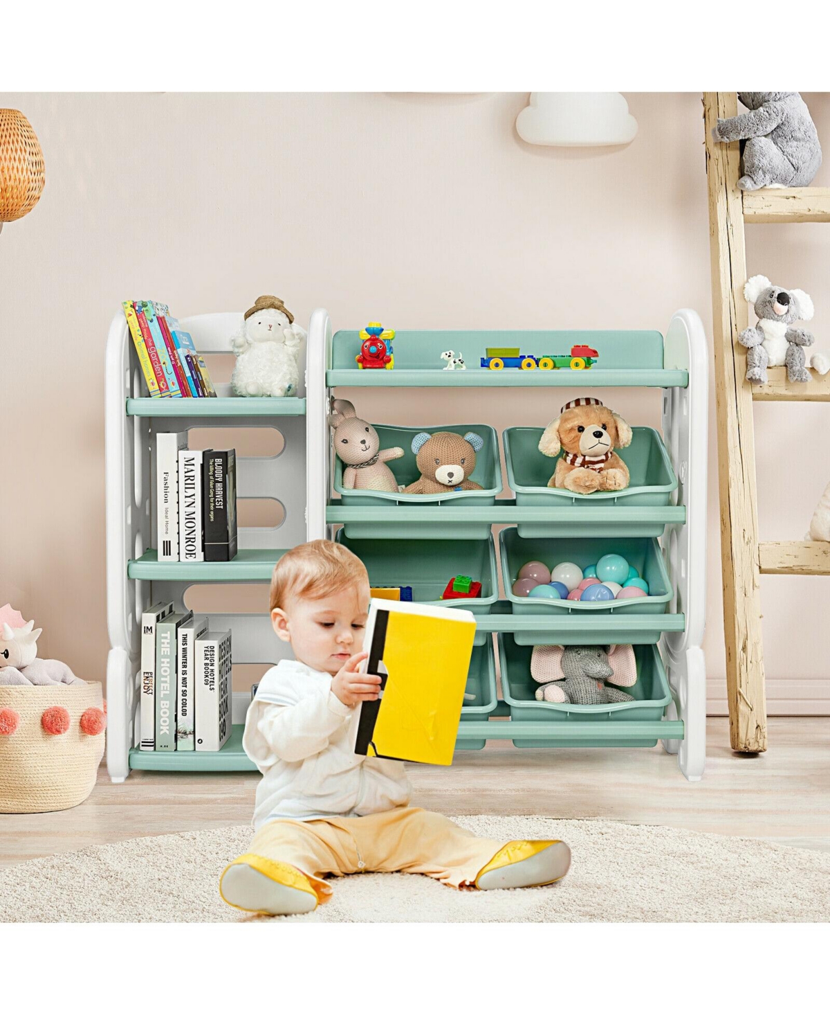 Slickblue Kids Toy Storage Organizer with Bins and Multi-Layer Shelf for Bedroom Playroom