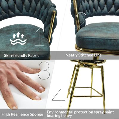 Streamdale Blue Upholstered Bar Stools Set Of 2 With Swivel