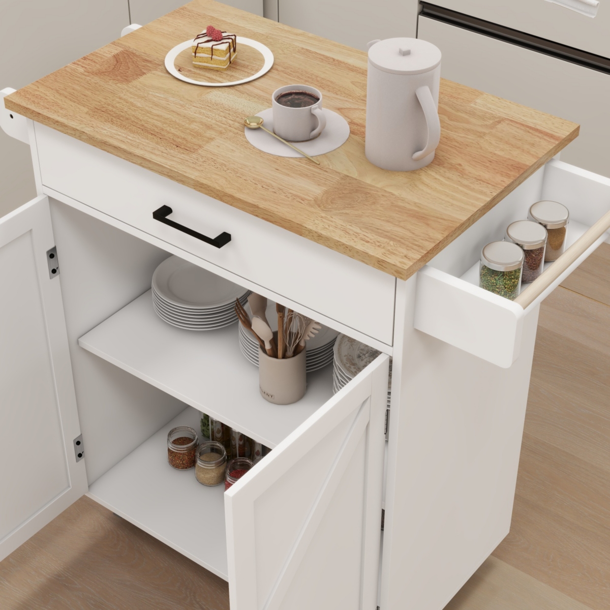 Simplie Fun Rolling Kitchen Trolley Cart with Shelves & Towel Rack