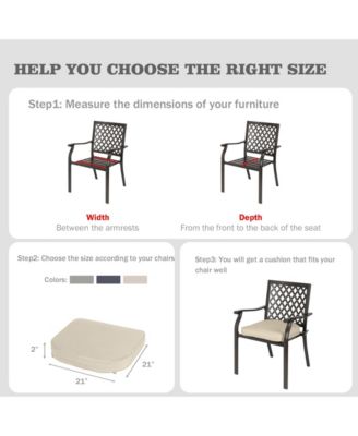 outdoor chair cushions (21" x 21") made of soft, fade resistant polyester with invisible zippers, tie straps, and easy cleaning, set of 4.