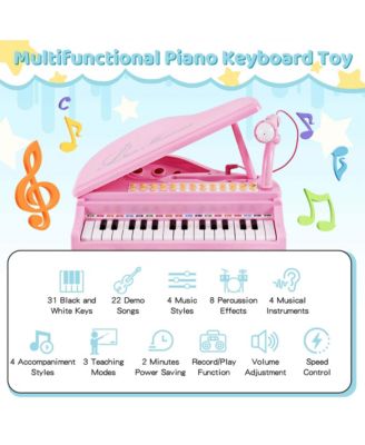 31 Keys Kids Piano Keyboard Toy Toddler Musical Instrument with Stool & Microphone