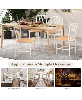 Dining Chairs Set of 2 High Back Navy Chairs Metal Frame Footrests Kitchen