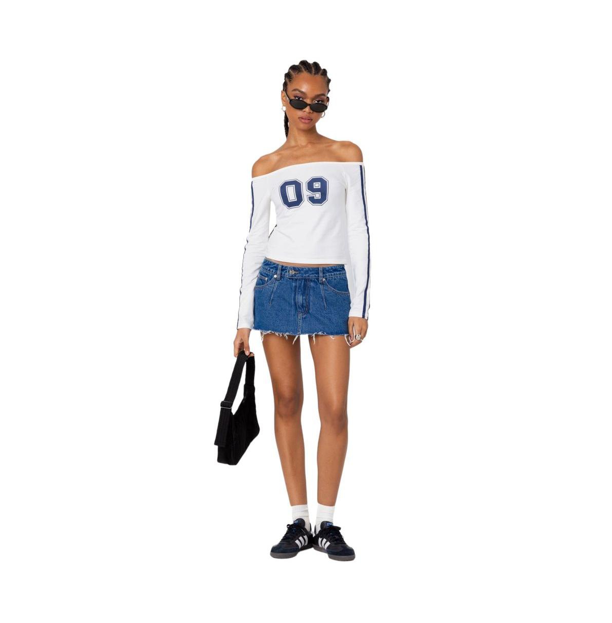 Edikted Women's 90'S Off Shoulder Long Sleeve T Shirt