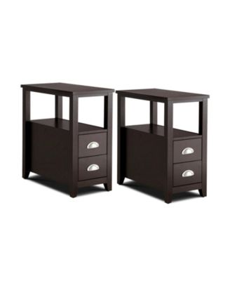 2 Pieces Wooden Bed-side Nightstand Set with 2 Drawers