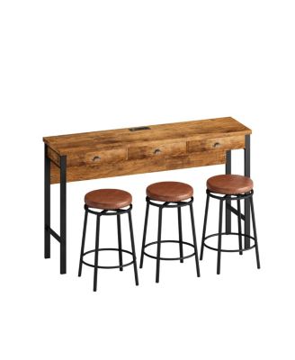 Streamdale 3-Drawer Dining Table Set with Outlets & Bar Stools