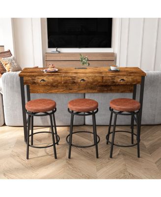 Streamdale 3-Drawer Dining Table Set with Outlets & Bar Stools