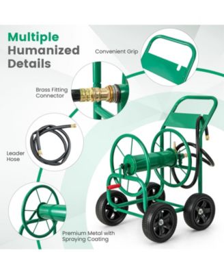 Garden Water Hose Reel Cart with 4 Wheels and Non-slip Grip - Green