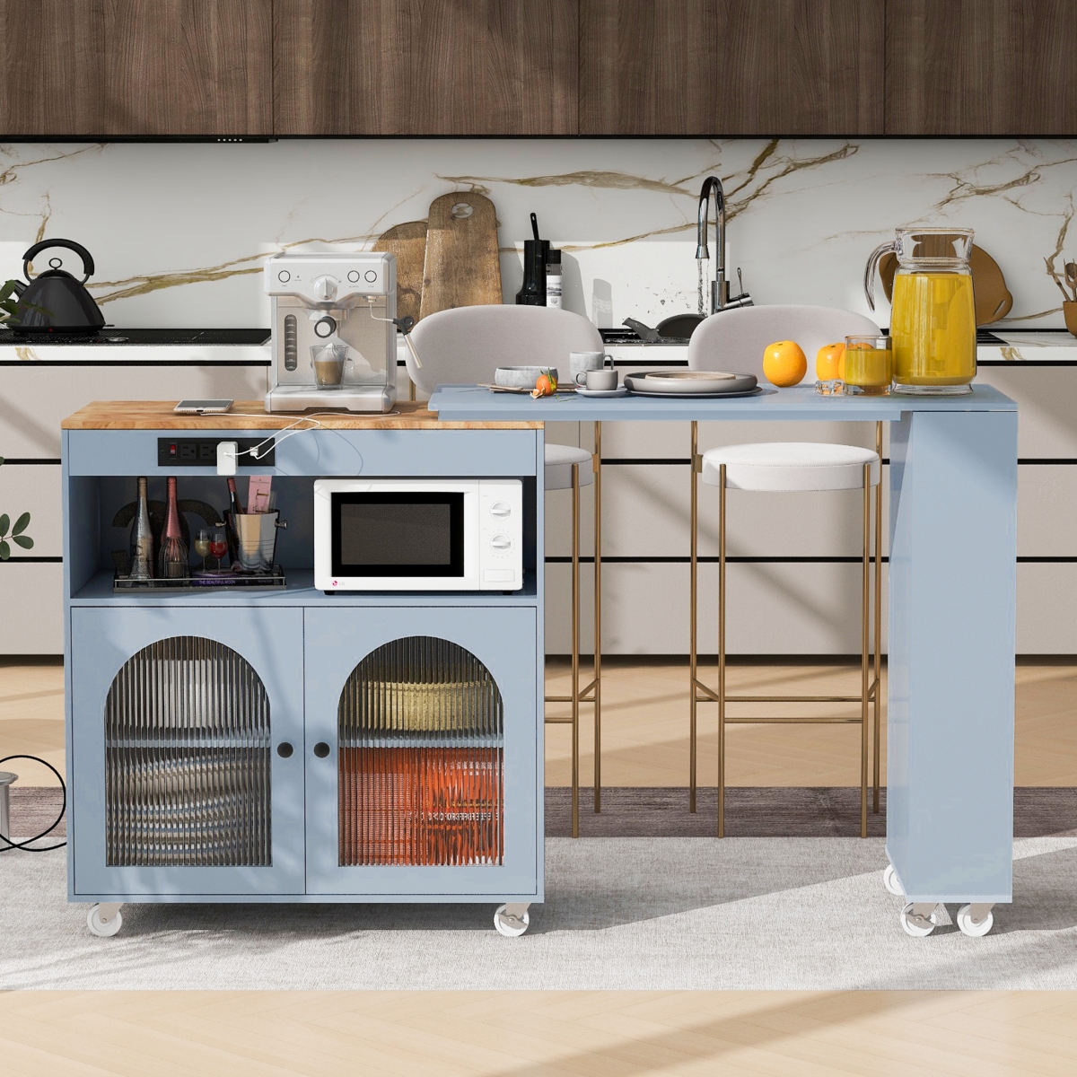 Streamdale Portable Kitchen Island with Led Lights & Storage