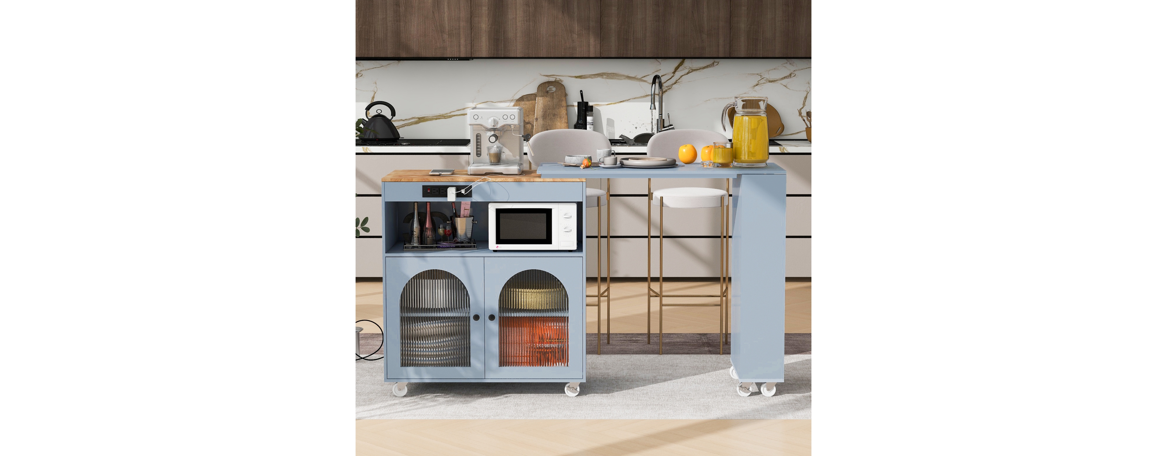 Streamdale Portable Kitchen Island with Led Lights & Storage