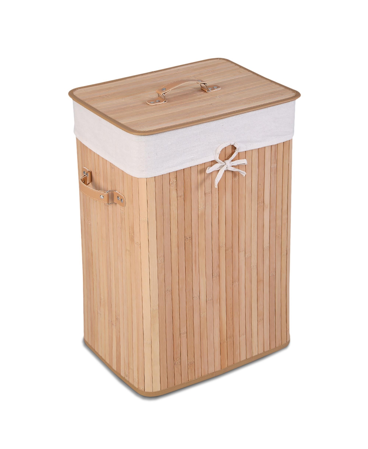Rectangle Bamboo Hamper Laundry Basket Washing Cloth Bin Bag Lid - Brown