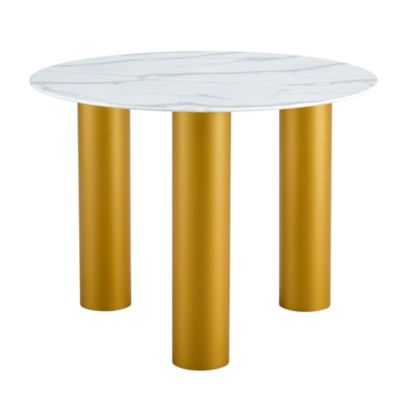 Streamdale 40" Round White Dining Table, Golden Legs