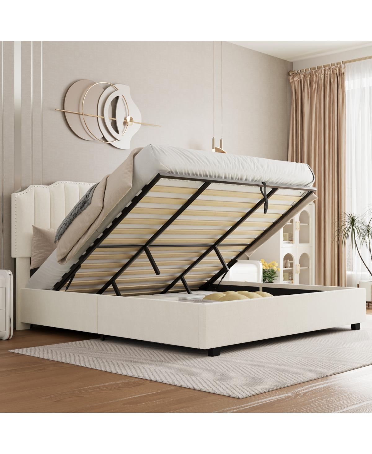 Streamdale Furniture Lift UpVelvet Size Bed - Beige