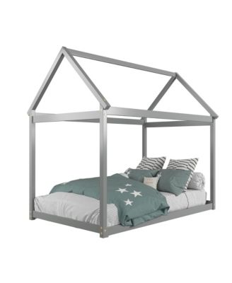 Twin House Bed Wood Frame with Roof for Kids Toddler No Box Spring
