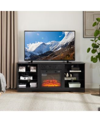 Modern Black Electric Fireplace TV Stand, 58" Width