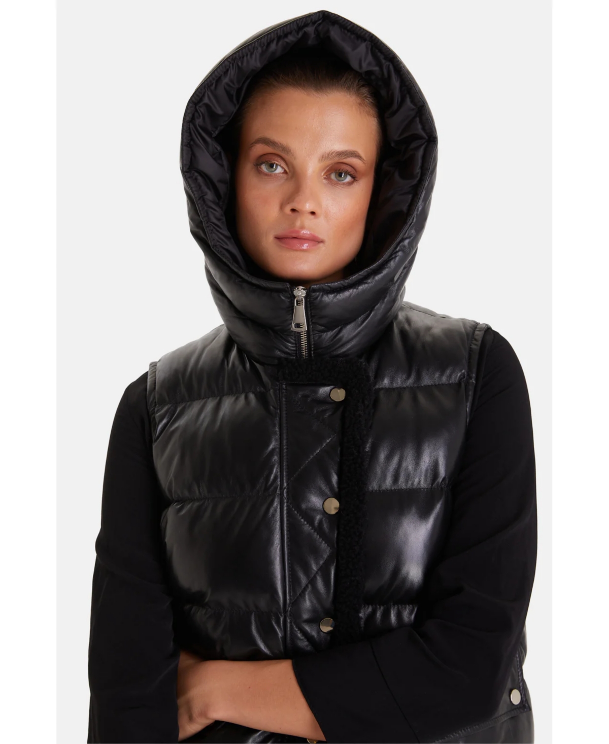 Furniq Uk Women's Leather Puffer Jacket, Black