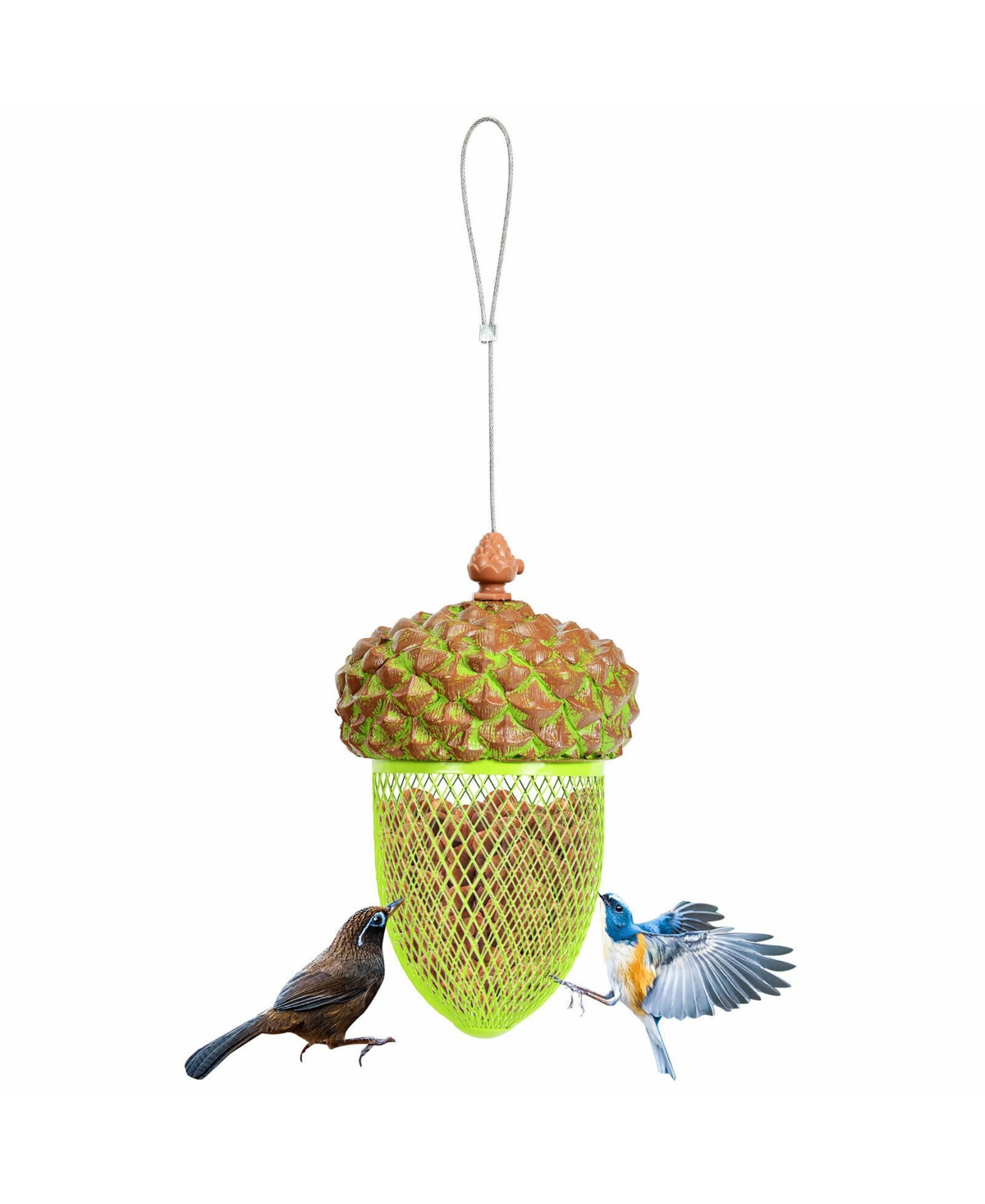 Metal Acorn Wild Bird Feeder Outdoor Hanging Food Dispenser for Garden Yard - Brown