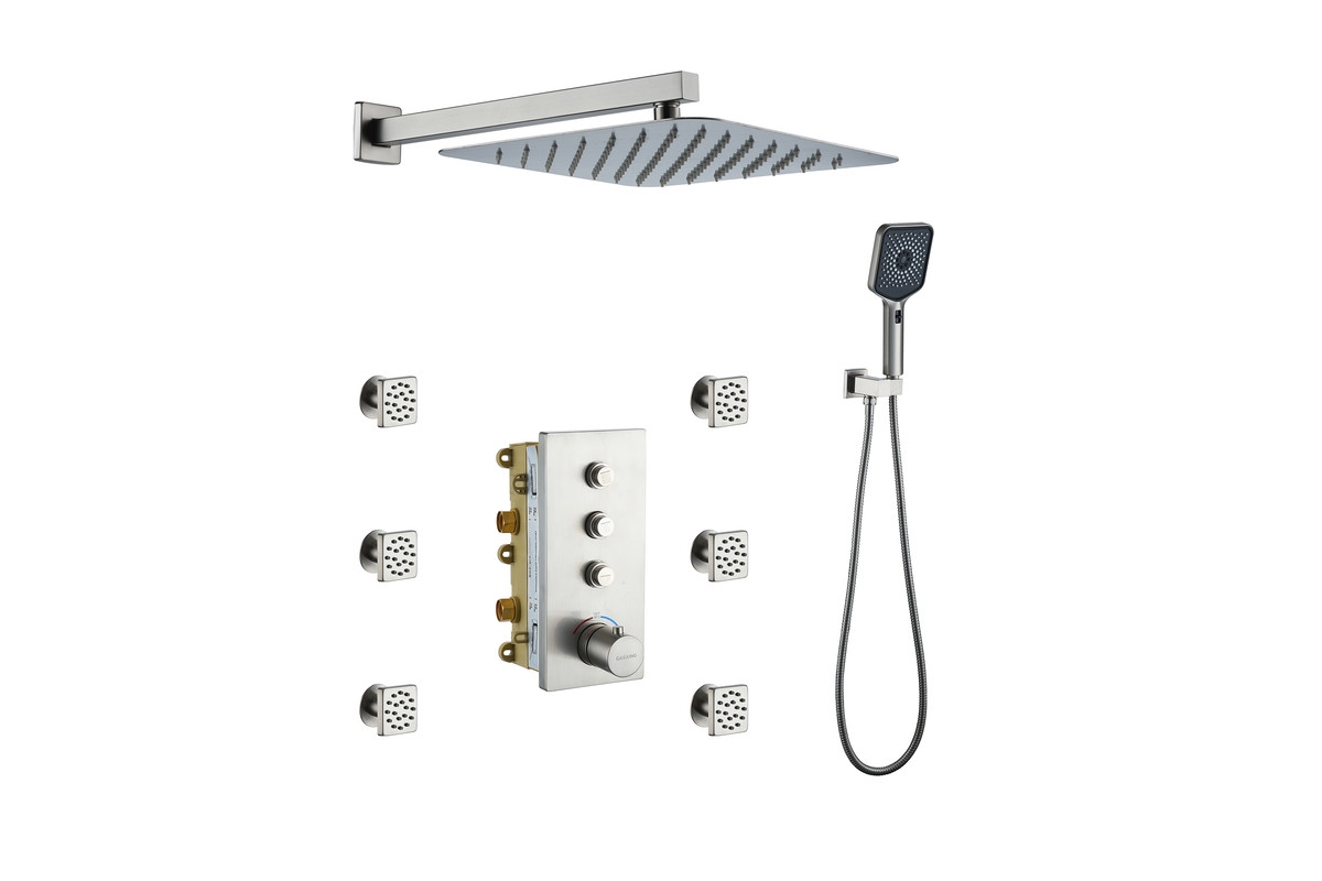 12 Inch Wall Mounted Square Handheld Shower Set - Brushed gold