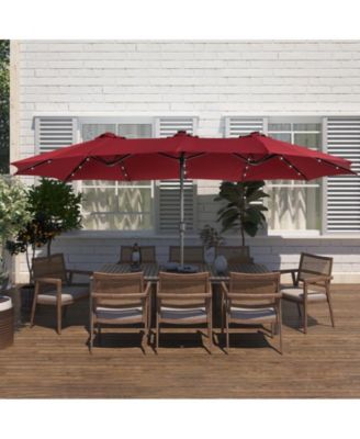 Outdoor Double-Sided Patio Umbrella with Base 36 LED Light Market Umbrella with Cover