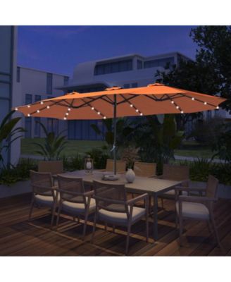 Outdoor Double-Sided Patio Umbrella with Base 36 LED Light Market Umbrella with Cover