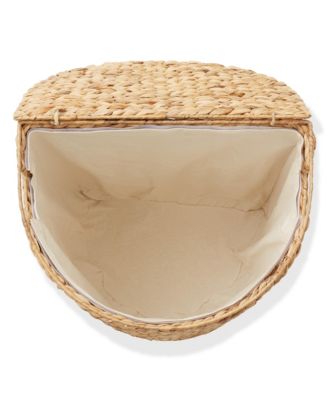 Half Moon Laundry Hamper with Lid and Removable Liner Bag - Espresso Dark Brown, Woven Water Hyacinth Laundry Basket Sorter for Clothes