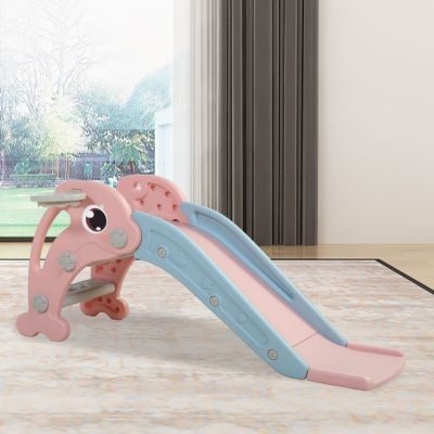 Streamdale Colorful Dolphin 2-in-1 Slide and Basketball Playset for Toddlers