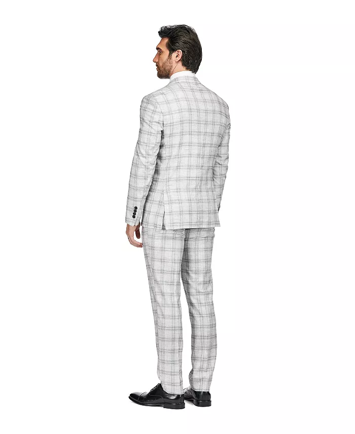 Men's 2 Piece Slim Fit Grey Check Double Breasted Suit - thumbnail 3