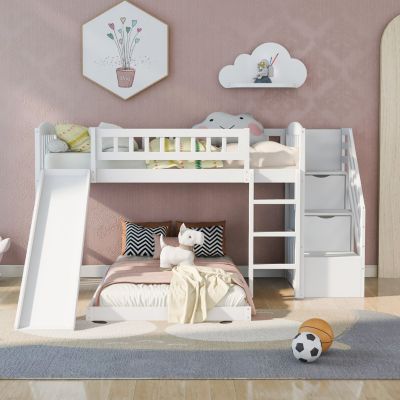 Streamdale Stairway Twin over Twin Bunk Bed with Two Drawers and Slide