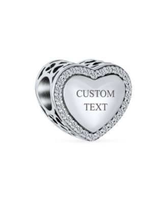 Valentine Crystal Accent Edge Love Heart Shape Charm Bead Oxidized Sterling Silver Fits European Bracelet
