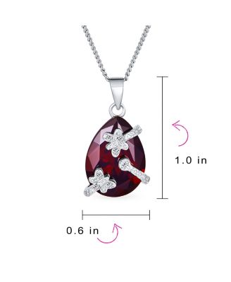Romantic Pave Butterfly CZ Accent Ruby Red Teardrop Pendant Necklace Sterling Silver Chain