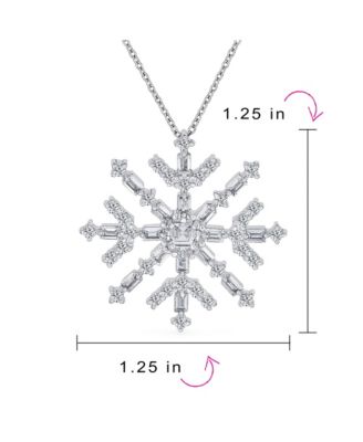Large Sparkling Snowflake Cubic Zirconia CZ Branch Necklace Pendant Sterling Silver for Holiday Winter Party