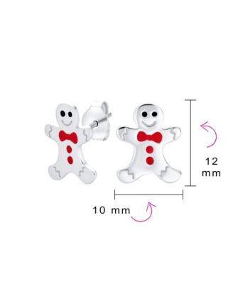 Small Fun Holiday Cartoon Christmas Winter Enamel Bow Tie Gingerbread man Stud Earrings Sterling Silver