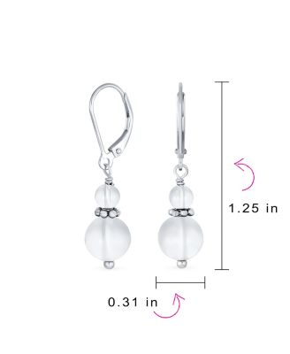 Natural Stones Boho Bali Milgrain Edged Beaded Rondel Separator Double Ball Round Drop Dangle Earrings Sterling Silver Lever back