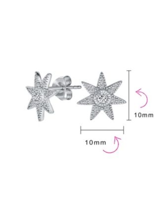 Heavenly Shining North Star Burst Stud Earrings - Celestial Pave CZ Jewelry in Sterling Silver