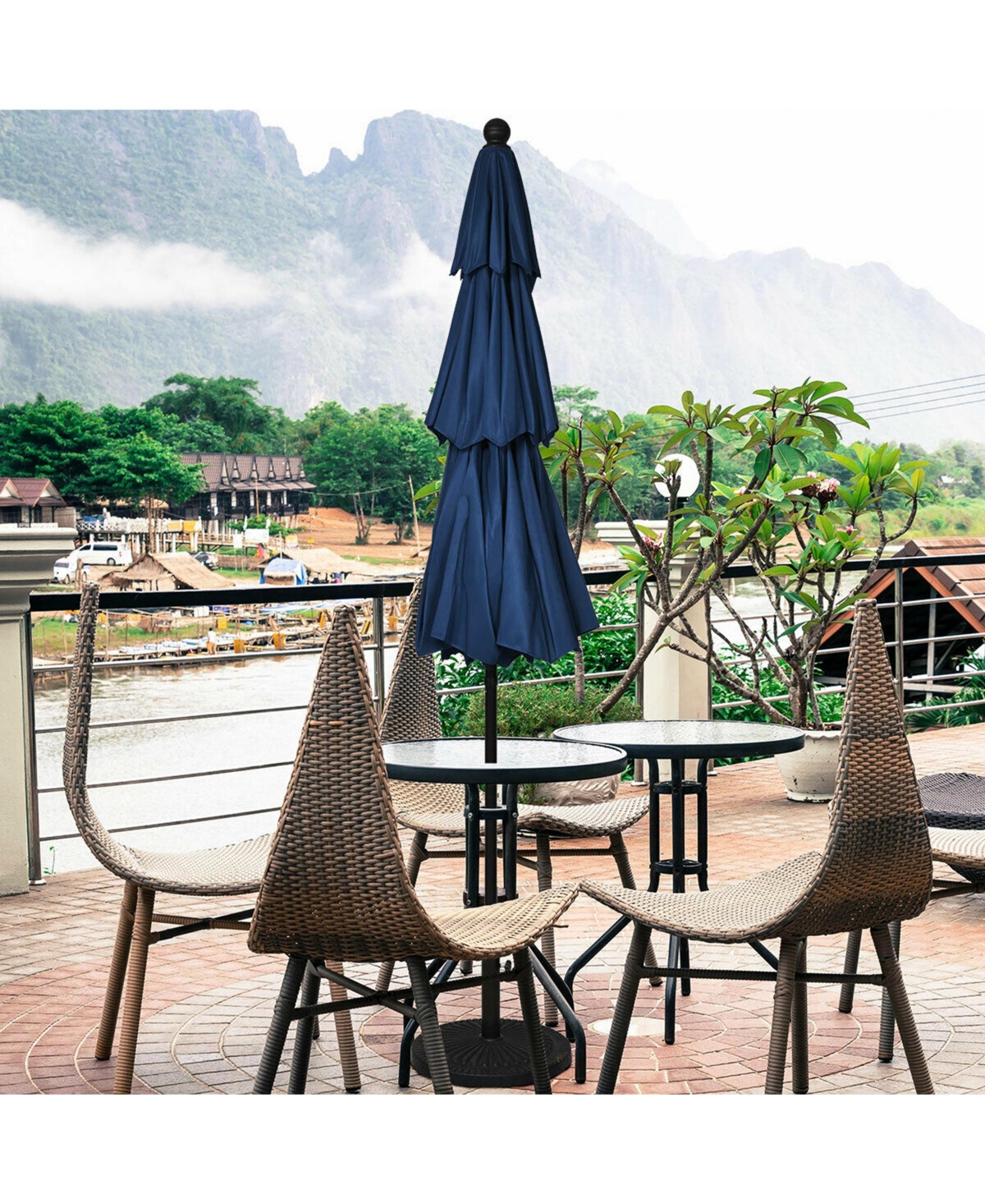 Gymax 3 Tier Patio Market Umbrella Aluminum Shade Shelter Double Vented Turquoise
