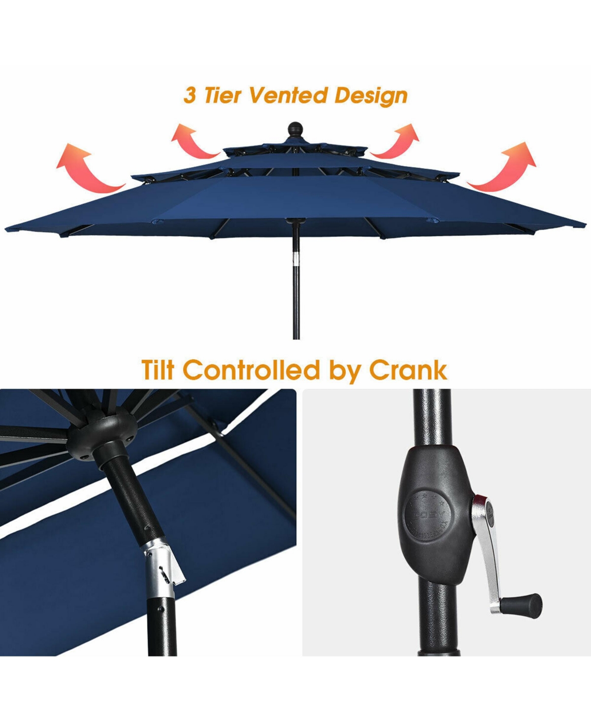 Gymax 3 Tier Patio Market Umbrella Aluminum Shade Shelter Double Vented Turquoise