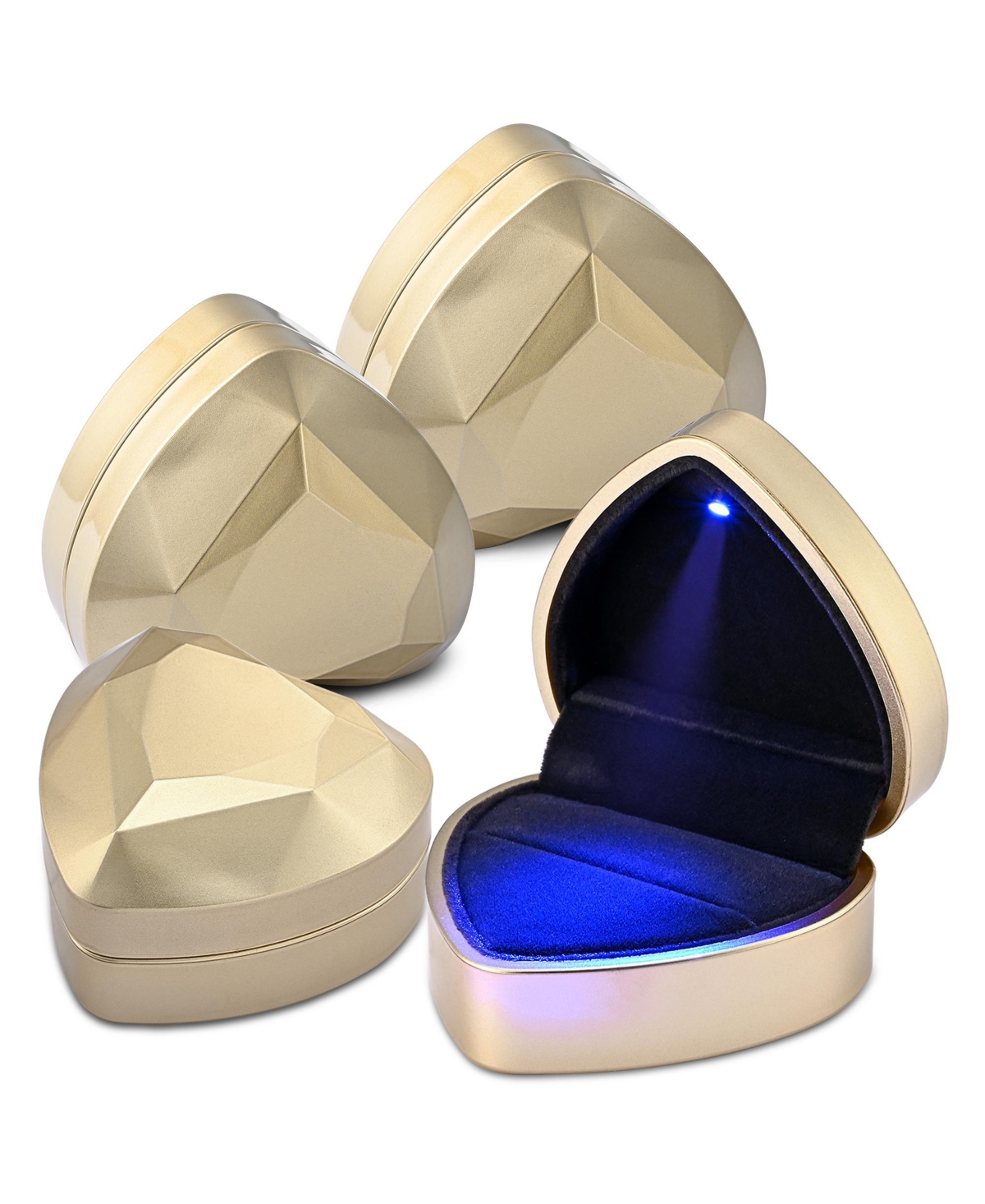 Heart Shape Led Ring Box Jewelry Wedding Engagement Proposal Lighted Case 4 Pack - Gold