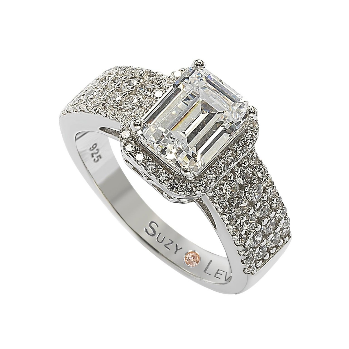 Suzy Levian Golden Sterling Silver Emerald-Cut Green and Brown Cubic Zirconia Halo Ring - White